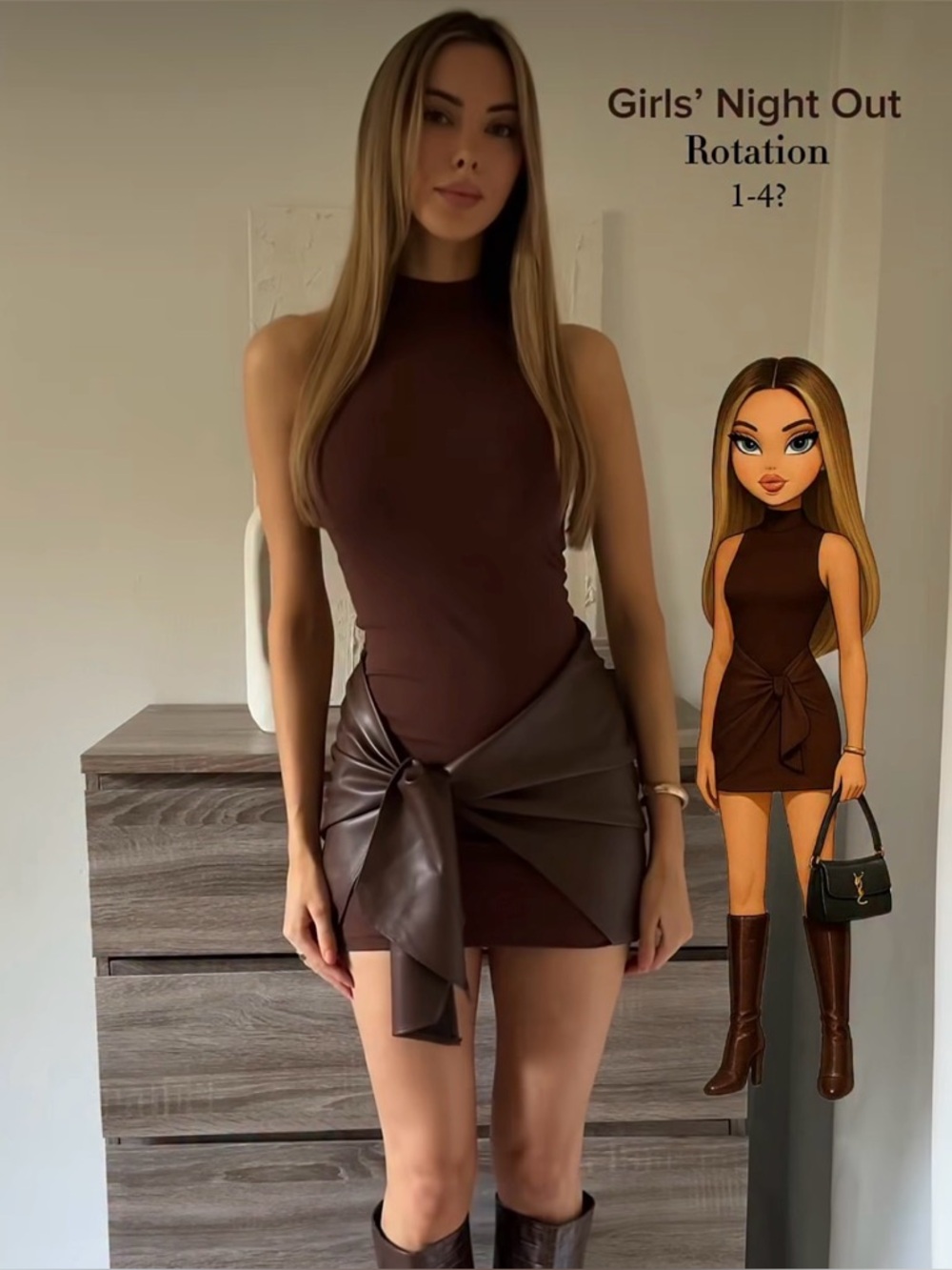 Micas Sleeveless Brown Tie-Waist Mini Dress